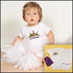 Baby Royale Personalized Bodysuit in Purple Velvet Drawstring Gift Pouch